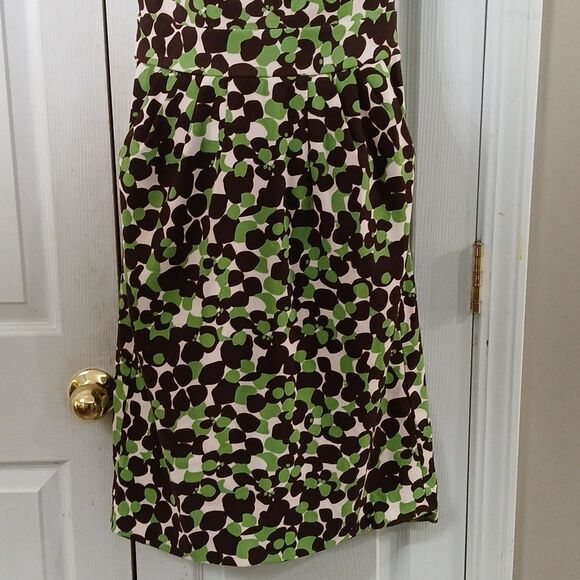 Sangria green brown  cream sleeveless pleated front dress with pockets Sz 6 EUC - Picture 2 of 7